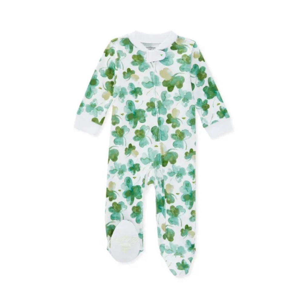 Burt’s Bees Baby Organic Cotton Clover Zip Sleeper Footie Newborn St. Patrick’s